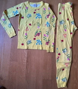 Girls Hanna Andersson Sz 140 / 10 EEUC Yellow Flowers Long Sleeve Pajama Set Pjs - Picture 1 of 2