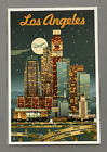 Los Angeles, Californie - Retro Skyline - Carte postale presse lanterne