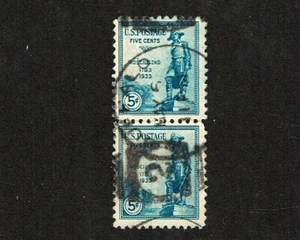 1933 U.S. CLASSIC 5c KOSCIUSZKO PAIR Sc#734 Shoeprint Numeral Cancel - Picture 1 of 1