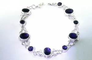 Bracciale Sterling 8 x 1/2 Pollice Ovale Rotondo Pietra Preziosa Iolite Naturale - Foto 1 di 3