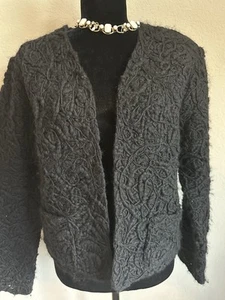 Chico's Black Crochet Lace Cardigan Jacket Size 2 (L) Open Front Boho - Picture 1 of 6