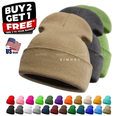 Beanie Hat Cap Plain Knit Skull Cuffed Winter Warm Slouchy Men Women Classic CF - Image 1 of 4