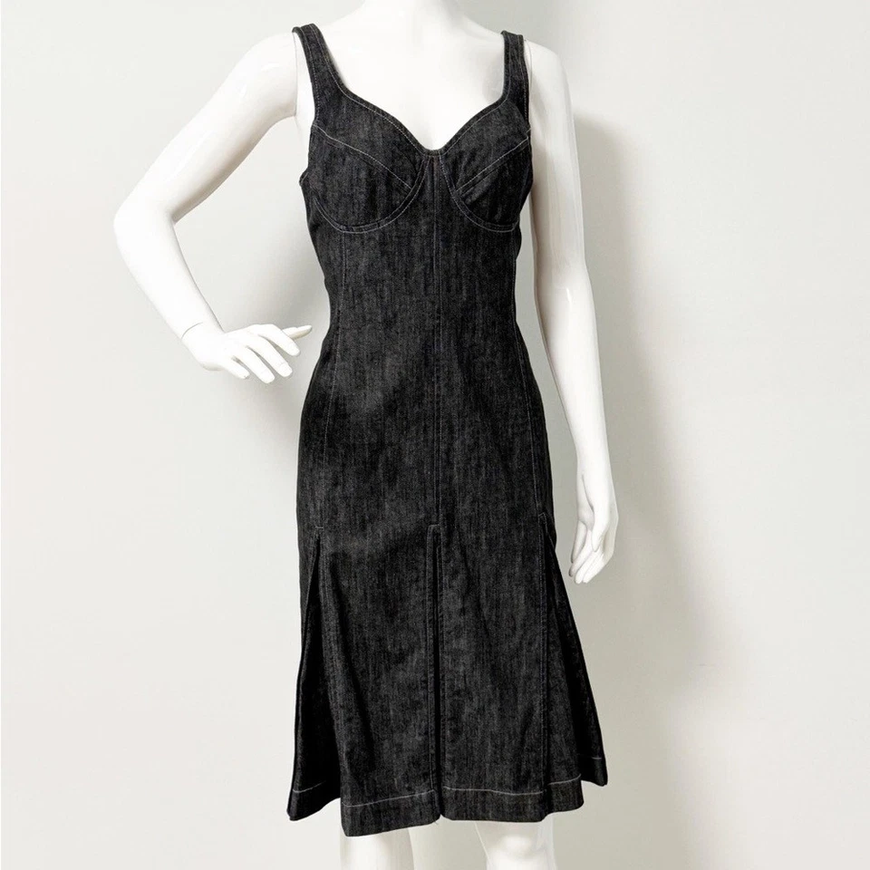 Vestido Corsé Randolph Duke The Look Negro Denim Cremallera Plisado / Talla 14 Western Foto 1 de 4