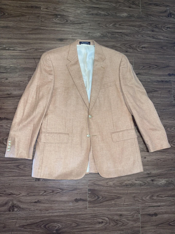Blazer Haspel Para Hombres 42R Lana Tostada Bambú Seda Espiga Abrigo Deportivo Dos Botones Foto 1 de 4