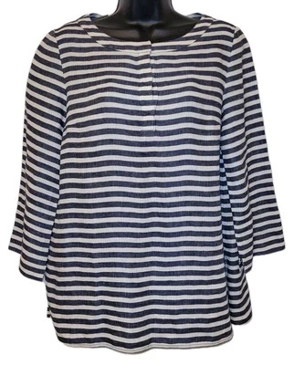 Полосатый льняной топ туника S Max Mara рукав 3/4 1/4 передняя кнопка размер маленький - Изображение 1 из 4