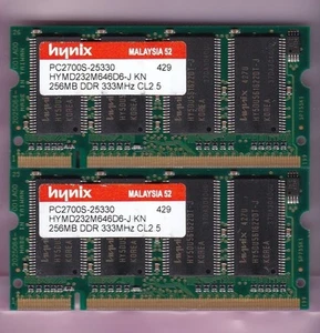 512MB 2x256MB PC2700S HYNIX HYMD232M646D6-J KN DDR-333 LAPTOP SODIMM Memory Kit - Picture 1 of 2