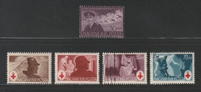 Hungary, 1943-44 Semi-Postal, Used/Unused, Scott #s B170-B174, Horthy/Soldiers - Image 1 of 2