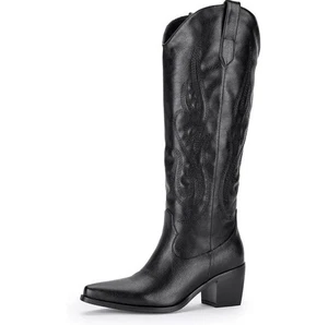 QUALITÄT BEQUEME WESTERN COWGIRL STICKEREI SCHWARZ KNIEHOHE WEITE WADENHOHE STIEFEL - Bild 1 von 12