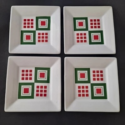 Crate & Barrel Red And Green Square Dessert  Appetizer Plates - Set of 4 - Image 1 of 4