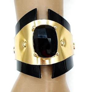 VINTAGE RUNWAY C&R ECHT SCHWARZ GOLD SATIN LEDER ARMBAND SCHWARZ STRASS - Bild 1 von 11