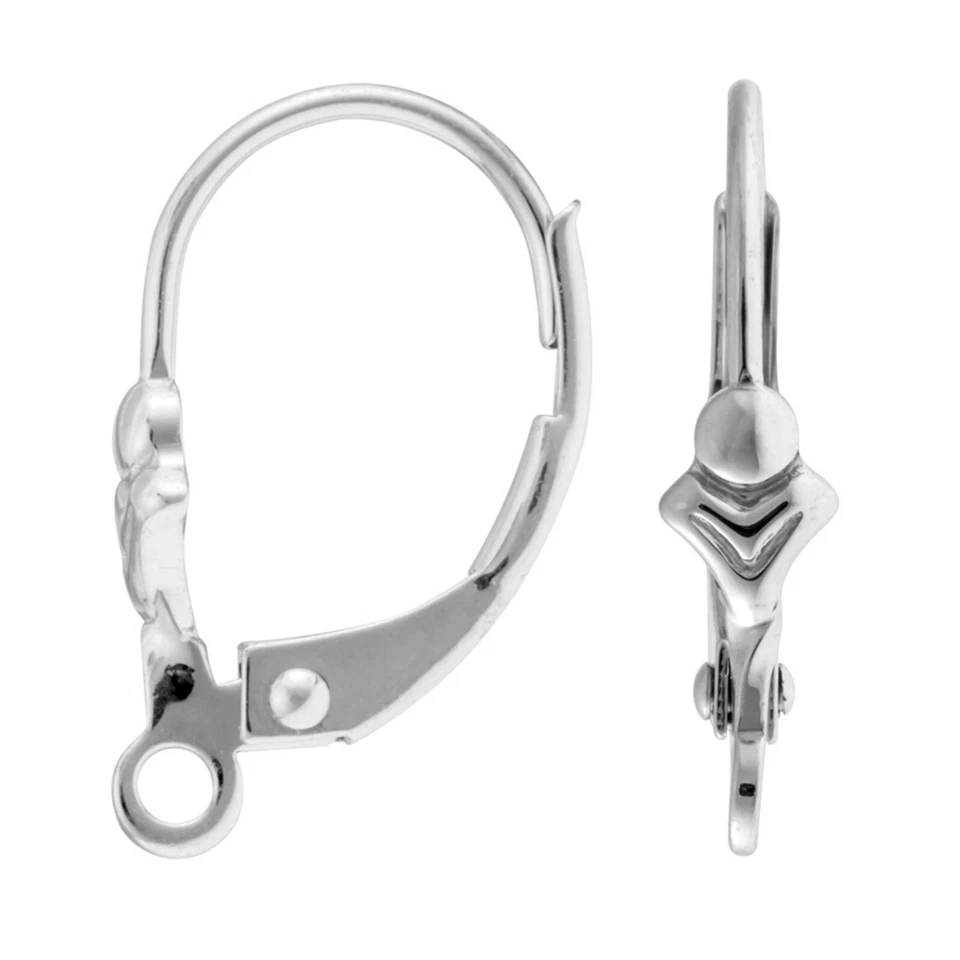 Sterling Silver Earring 'Grooved Fan' Pattern Ear Wires Continental Fittings - Image 1 of 1