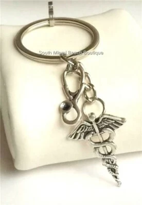 Enfermería Médico Caduceo Llavero Cartera Dije Cremallera Tirar Estetoscopio RN MDGift  Foto 1 de 4