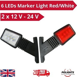 2 x 12-24V 6 LED luz marcadora roja blanca para camionetas Iveco DAF FORD VOLVO - Imagen 1 de 7