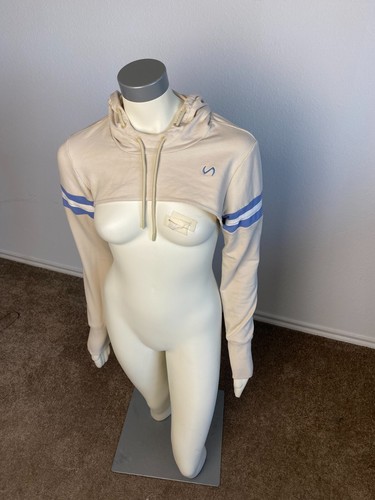 VETEMENTS Felpa con cappuccio TLF abbigliamento donna beige dettaglio cordini sportiva super crop pullover taglia M