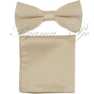 Solid Straight Cut Pre-tied Bow tie and Hanky Set Wedding Party Prom - Picture 1 of 13