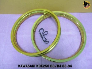 KAWASAKI KDX250 B3 B4 83-84 ALUMINIUM GOLD F+ R WHEEL RIM SET SERIES7  *nan4108* - Picture 1 of 5