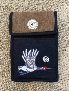 Crossbody Small Purse  Made in Nepal Venus Imports Brown w/Embroidered Crane - Picture 1 of 3