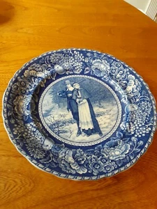 Antique Blue Staffordshire John Alden &Prischilla Plate 9.75"D - Picture 1 of 8