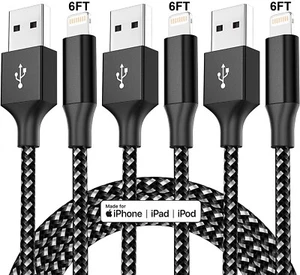 3PCS Nylon Braided Lightning to USB Charging & Data Sync 6FT Cable MFi Certified - Picture 1 of 8