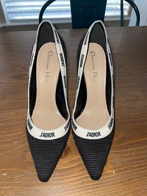 迪奥 J'Adior 黑/白面料徽标 尺寸 EU 37.5(美国 7) 全新! — 第 1/4 张图片