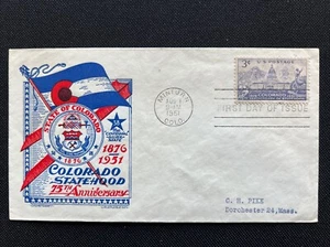 1001 Colorado Statehood FDC Cachet Craft Aug 1 1951 Minturn CO - Picture 1 of 2