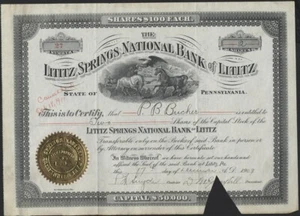 LITITZ SPRINGS NATIONAL BANK OF LITITZ PENNSYLVANAI 1909 - Picture 1 of 1