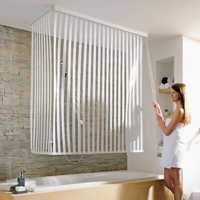 Eck-Duschrollo incl. 2 Rollos »Streifen weiss« u. 2 Alu-Kassetten  132+56x240 cm - Bild 1 von 4