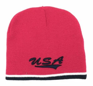 Colosseum Athletics Mens Red Beanie with Blue and White Stripe USA One Size - Picture 1 of 12
