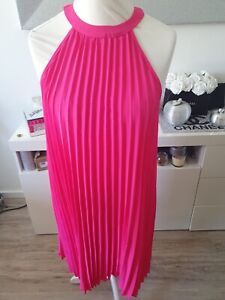 Kleid Damen 42 Xl Plissee Neckholder Pink