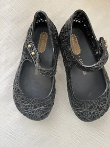 Mini Melissa Campana Mary Janes Größe 7 schwarz Glitzer Kleinkind Gummi Schuhe flache Schuhe - Bild 1 von 5