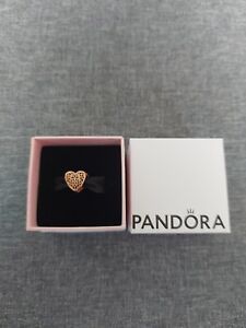  Genuine Pandora Bracelet Rose Gold Charm Filigree & Beaded Heart Charm