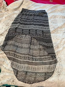 Women’s Maurice’s Bohemian Tribal High-Low Mini Maxi Skirt Size S Black White - Picture 1 of 7