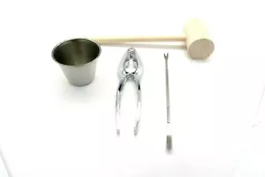 Crab Feast Seafood Shellfish Tools Cracker, Mallet, Crab Pick & Knife Set of 4 - Picture 1 of 4