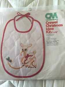 Vintage Columbia-Minerva Crewel Weihnachten Rentier Lätzchen Set 7857 8"x10" Neu in Verpackung - Bild 1 von 4