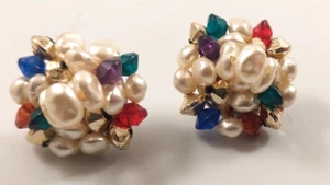 Orecchini vintage imitazione perle barocche e perline multicolore - Foto 1 di 4