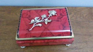 Vintage Blue Bird Confectionery Red Tin Gold Rose - Picture 1 of 6