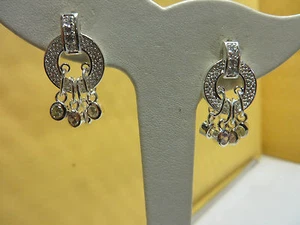 Round Oval Cubic Zirconia w Stones Post Earrings 1 Inch .925 SS 7.6 Grams - Picture 1 of 4