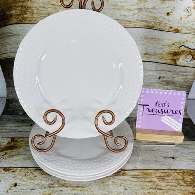 Home Essentials TM Red Series Solid White DOTTED Porcelain Dinner Plates Set 4 - Image 1 of 4