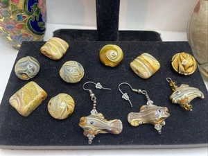 Collar Murano Murano Murano Cuentas, Pendientes en Forma de Pez y Colgante - DE COLECCIÓN - Imagen 1 de 6