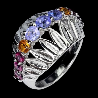 925 Sterling Silver Ring Round Tanzanite Citrine Garnet Natural Jewelry Size 8 - Image 1 of 4