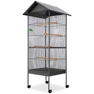 vidaXL Vogelkäfig mit Dach Stahl Schwarz 66x66x155 cm - Bild 1 von 7