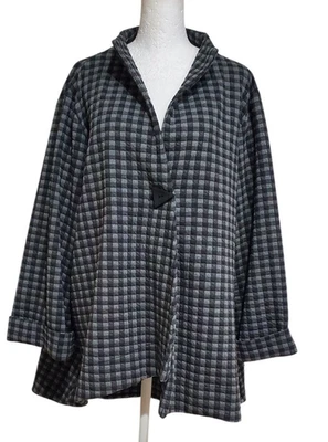 Comfy USA Black & Gray Check Single Button Asymmetric Jacket Size 2X - Image 1 of 4