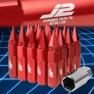J2 Engineering 7075 Aluminum M12 x 1.25 25mm OD/90mm 20x Lug Nut + 1x Key Red - Picture 1 of 7