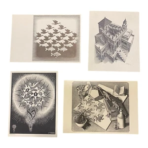 MC ESCHER LOT (4) VINTAGE POSTCARDS - 4x6 4x5 - REPTILES SKY AND WATER THISTLE - Picture 1 of 2