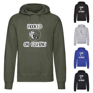 Adults Unisex "Hooked on Fishing" Printed Pullover Hoodie | Country Clothing - Picture 1 of 7