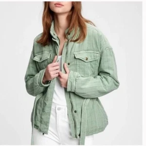 Gap Washed Mint Green Belted Insulated Quilted Jacket Coat Women’s XS Petite - Picture 1 of 8