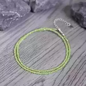 Genuine Natural Peridot Necklace 2MM Beads Delicate Sterling Silver New Choker - Imagen 1 de 3