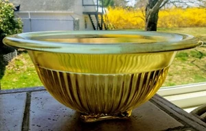 Vintage Gold Amber Tinted Heavy Glass Mixing Bowl~Ribbed 9 1/2”X 4 3/8"  - Picture 1 of 11