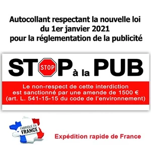 Stop pub Autocollant sticker publicité amende boite aux lettres nouvelle loi - Imagen 1 de 1