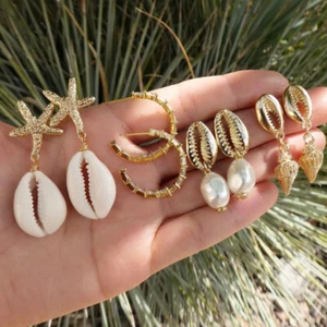 4Pairs/Set Bohemia Women Shell Conch Statement Earrings Drop Dangle Earrin IL - Picture 1 of 5